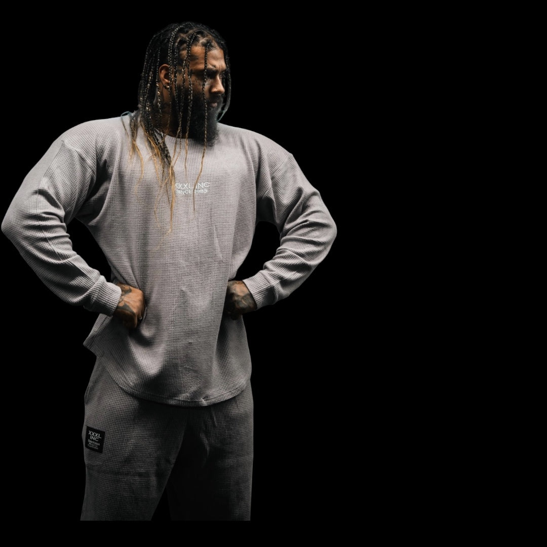"Low Key XXXL embroidered" Stretch Thermal Waffle Sweat -Alloy Gray