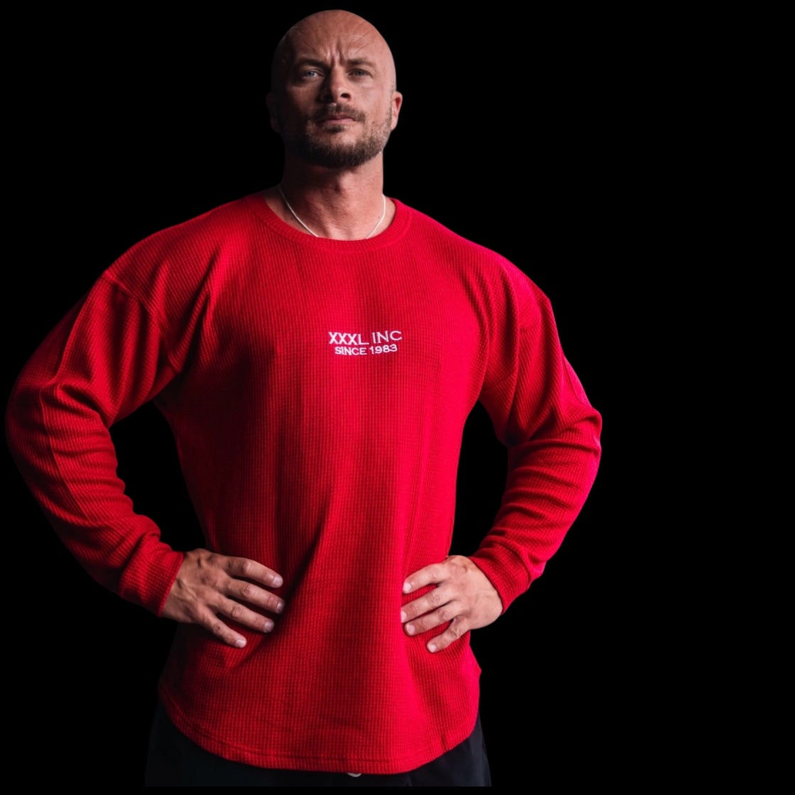 "Low Key XXXL embroidered" Stretch Thermal Waffle Sweat -Dark Red