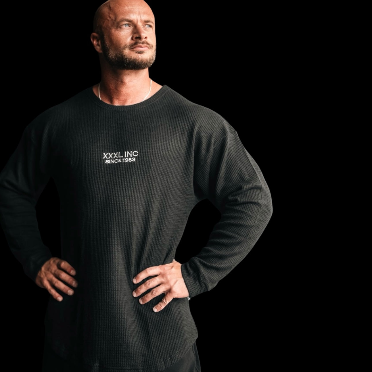 "Low Key XXXL embroidered" Stretch Thermal Waffle Sweat -Black