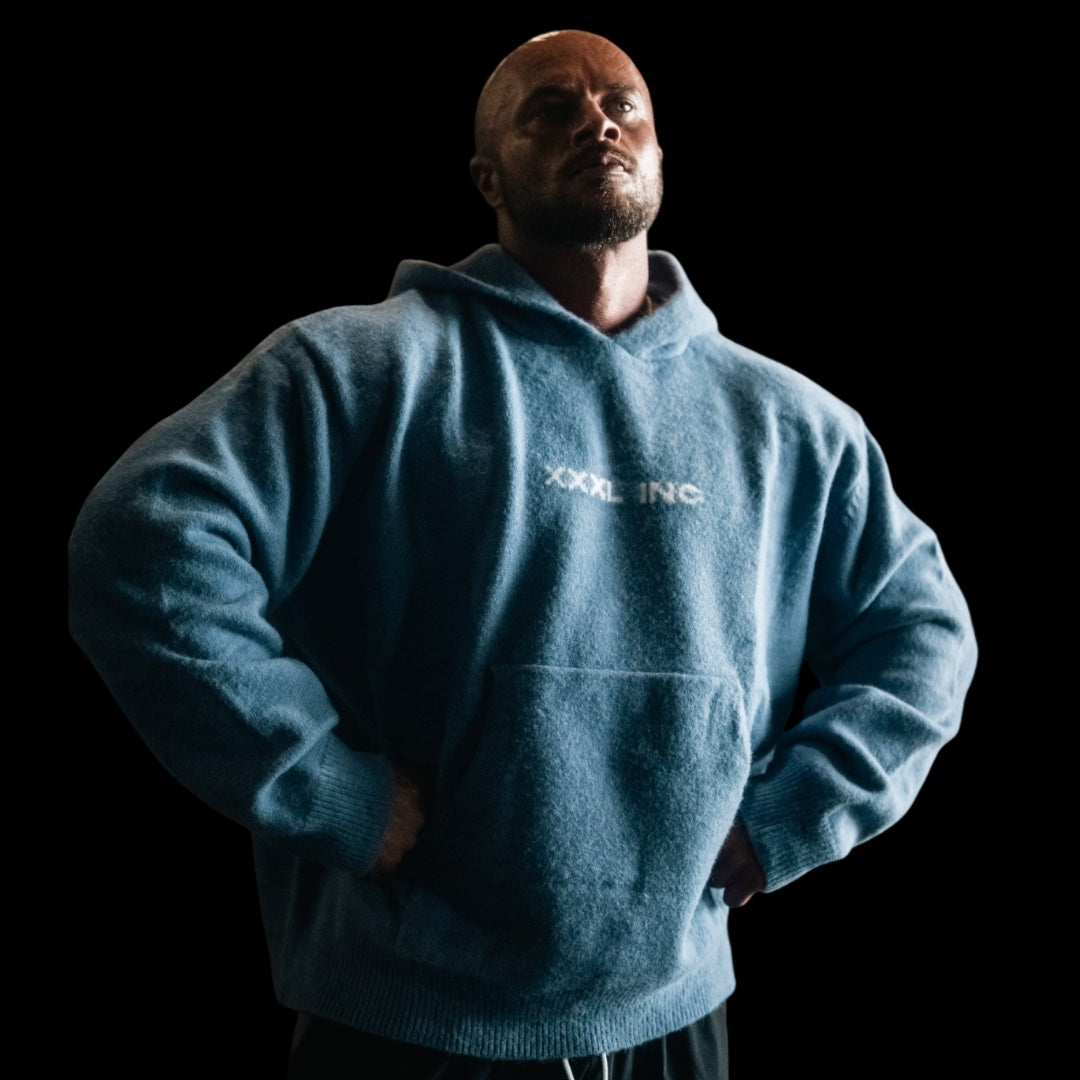 "Ultra Knit Logo" Soft Knit Pouch Hoodie - Powder Blue