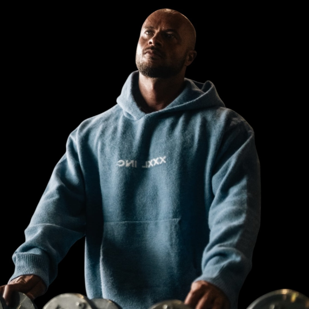 "Ultra Knit Logo" Soft Knit Pouch Hoodie - Powder Blue