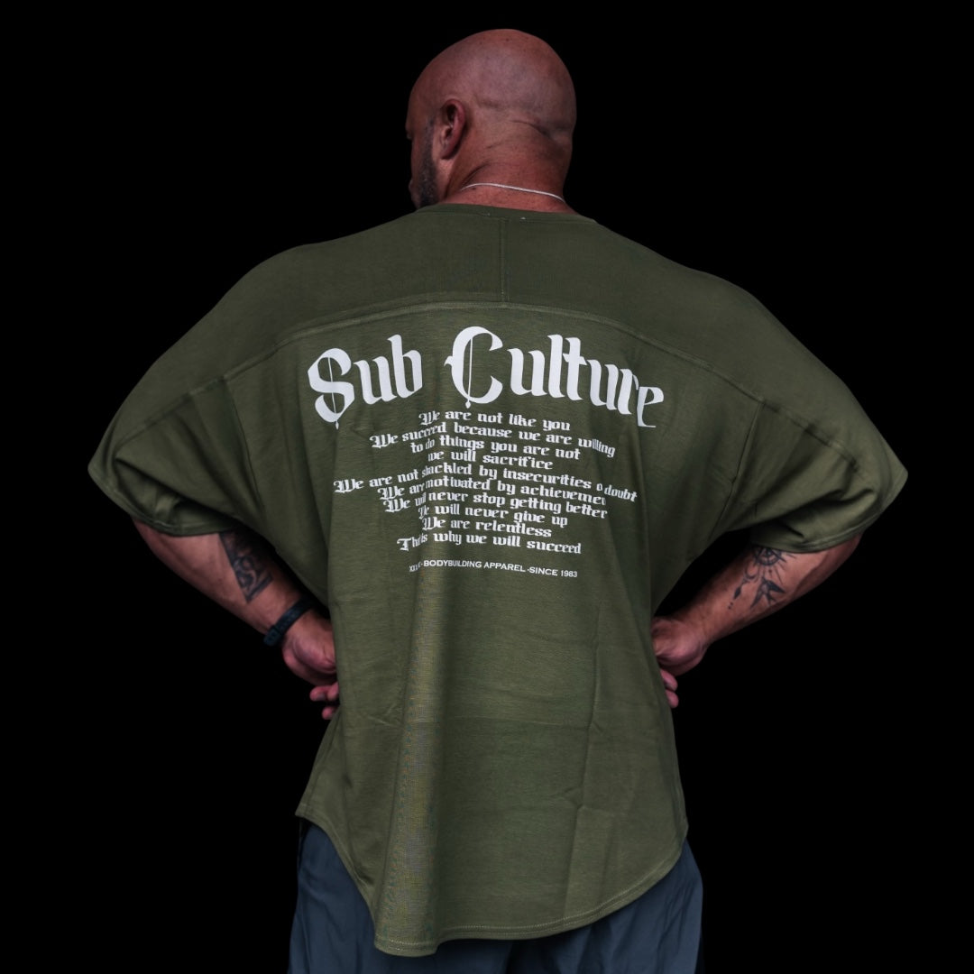 "Sub Culture " Training Rag Top - Military Green (white ink)