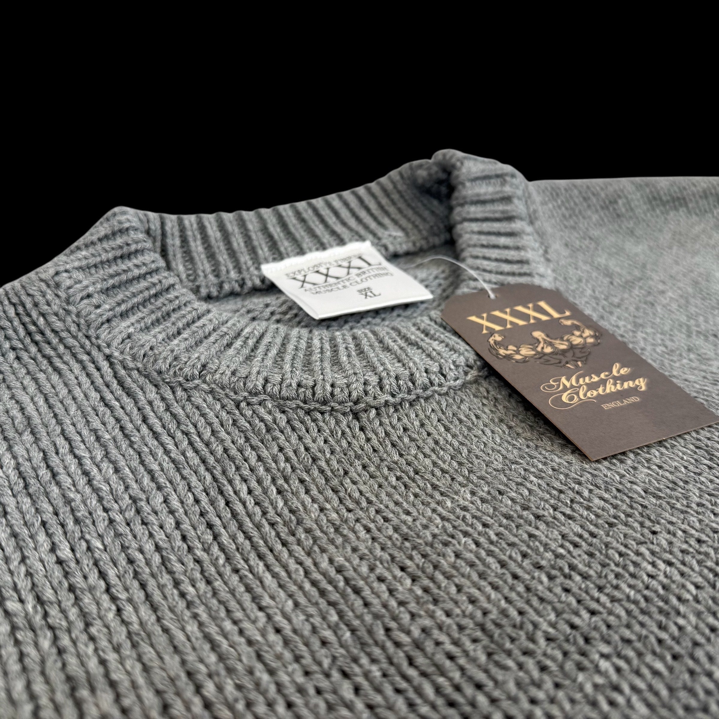 "XXXL INC Knit Logo" Chunky Knit Sweater - Rock Grey