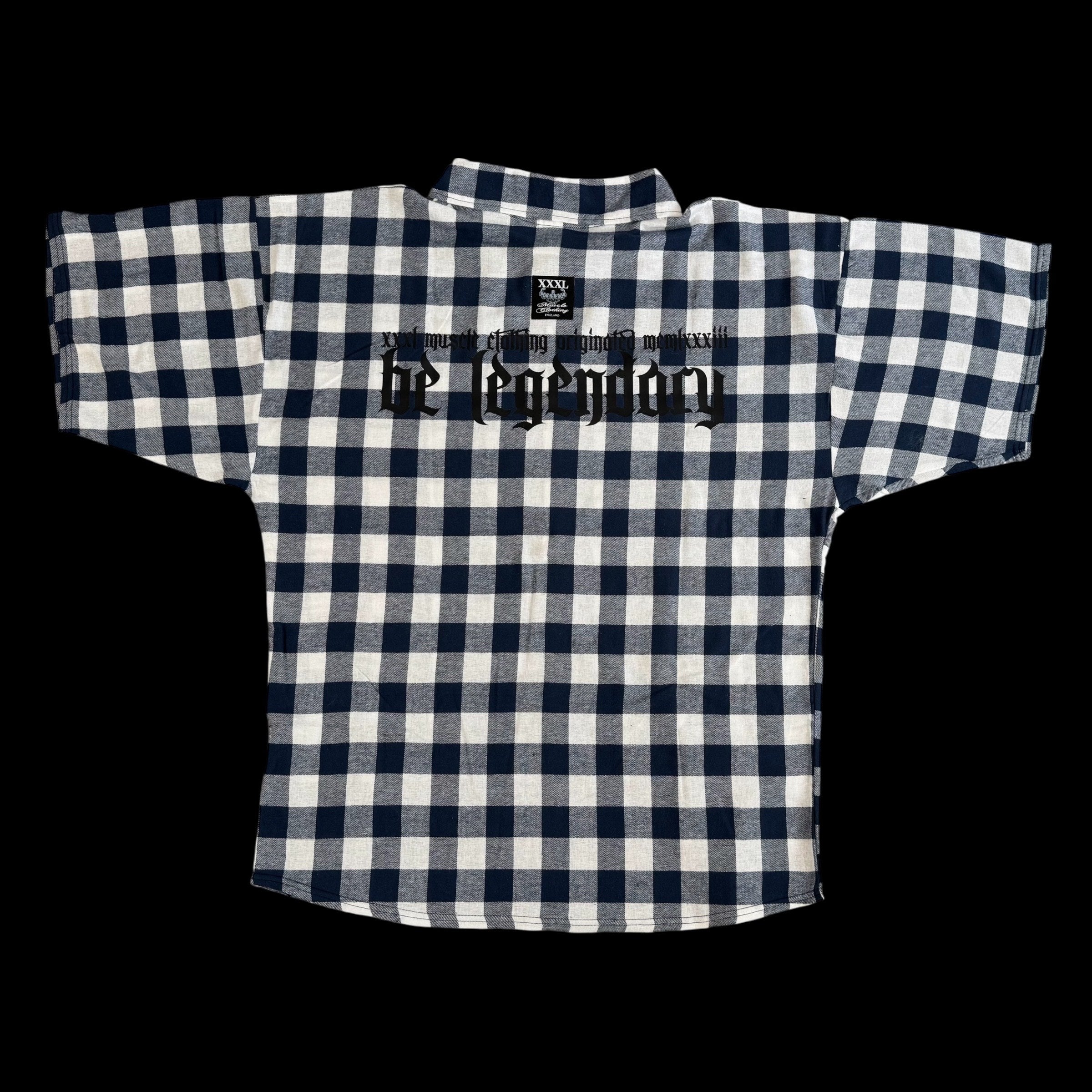 "Be Legendary" Oversized Muscle Shirt -Navy Plaid