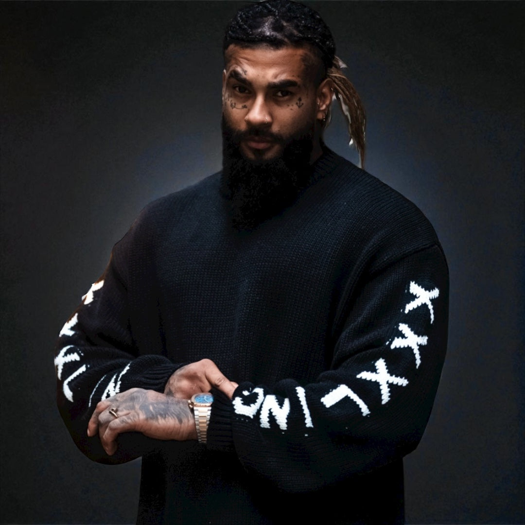 "XXXL INC Knit Logo" Chunky Knit Sweater - Basalt Black
