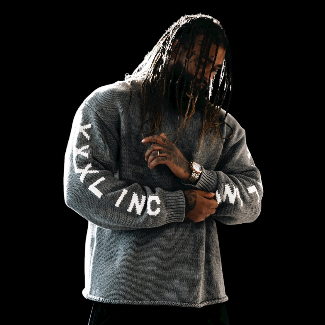 "XXXL INC Knit Logo" Chunky Knit Sweater - Rock Grey