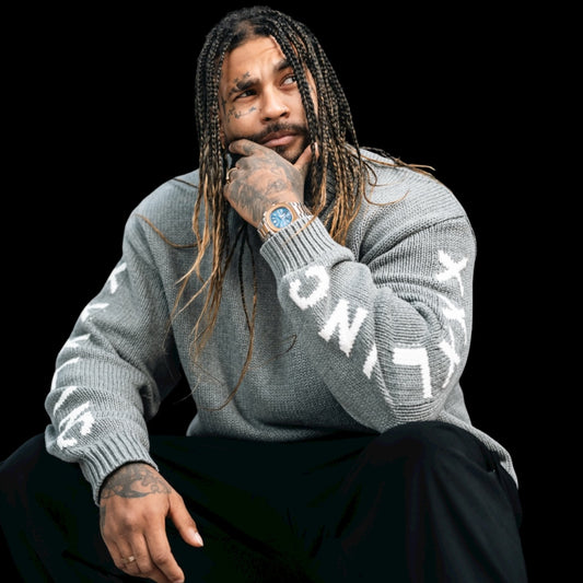 "XXXL INC Knit Logo" Chunky Knit Sweater - Rock Grey