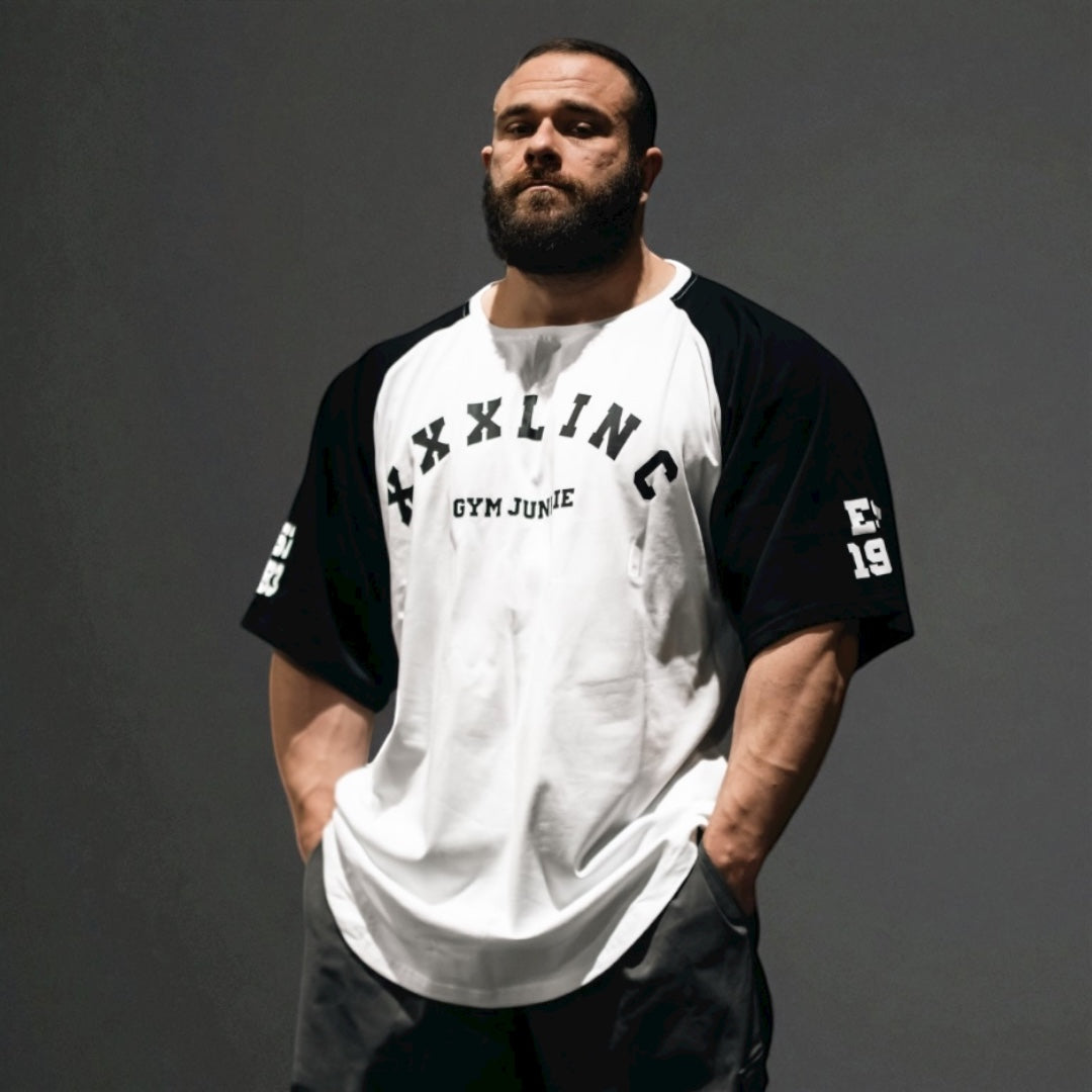 "GYM JUNKIE " Old School Varsity Ragtop -Black/White