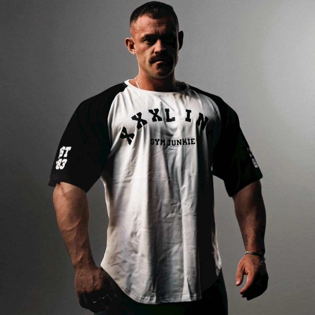 "GYM JUNKIE " Old School Varsity Ragtop -Black/White