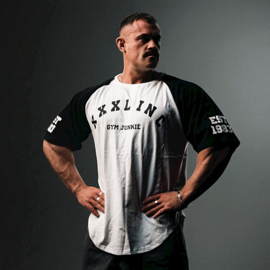 "GYM JUNKIE " Old School Varsity Ragtop -Black/White