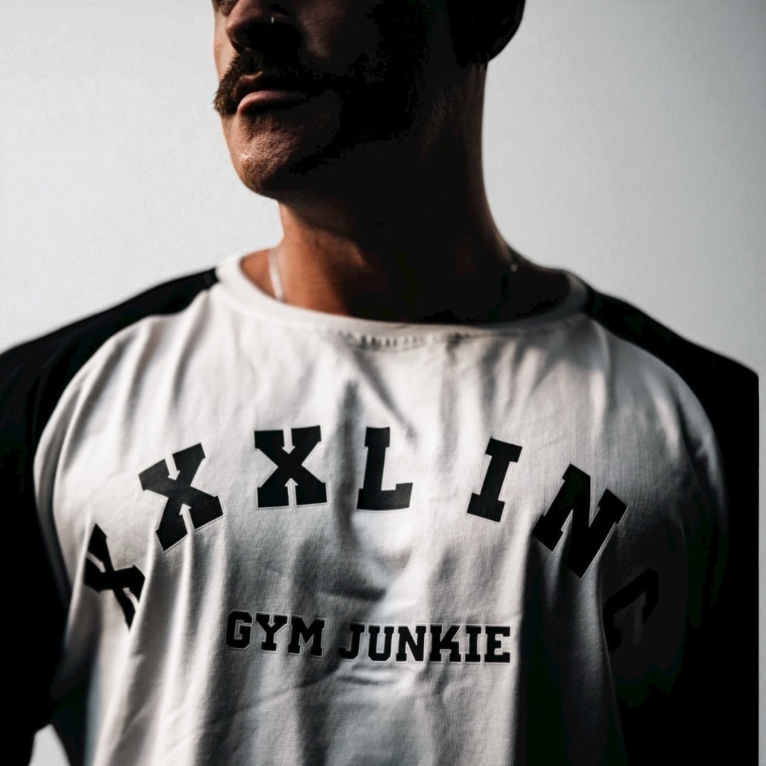 "GYM JUNKIE " Old School Varsity Ragtop -Black/White