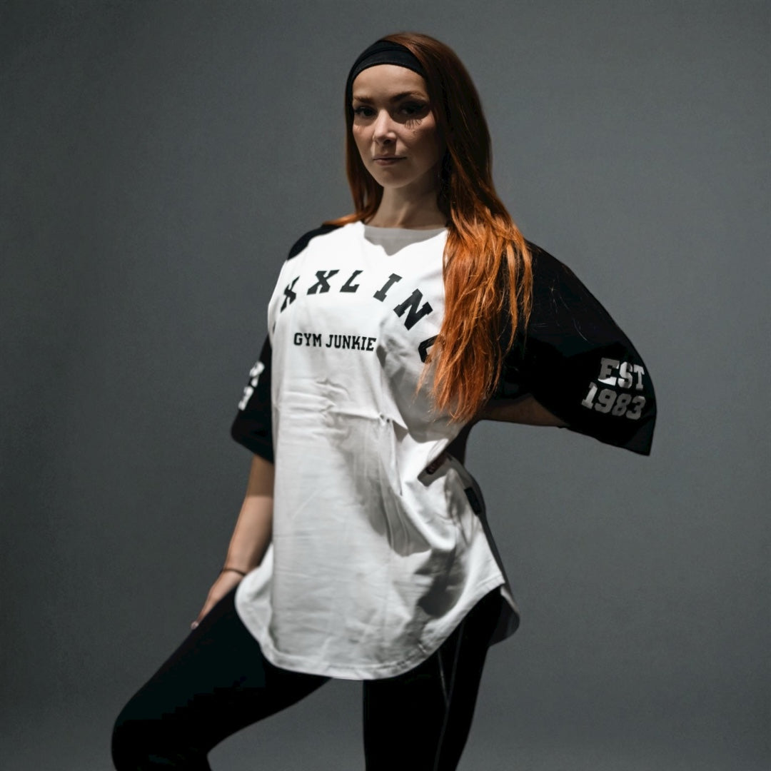 "GYM JUNKIE " Old School Varsity Ragtop -Black/White