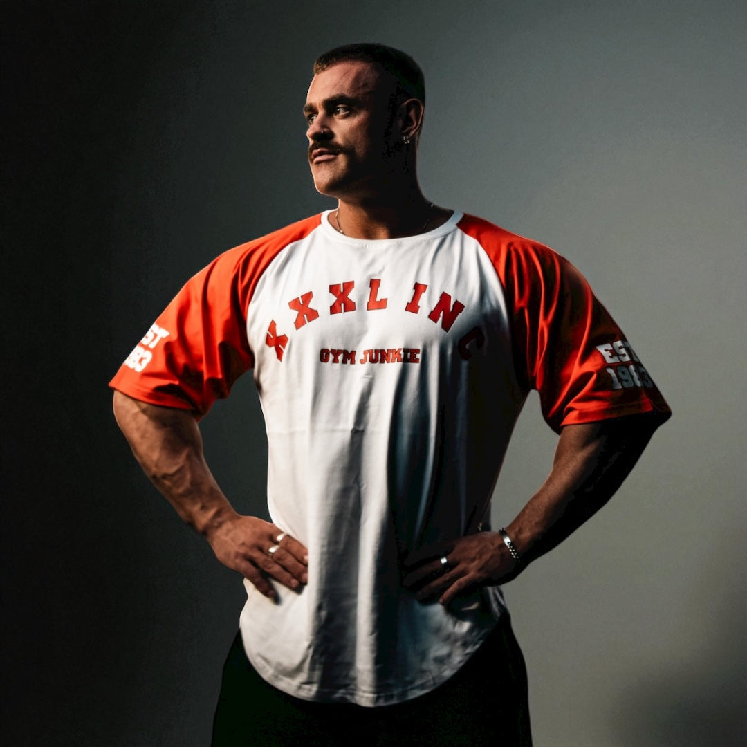 "GYM JUNKIE " Old School Varsity Ragtop - Red/White