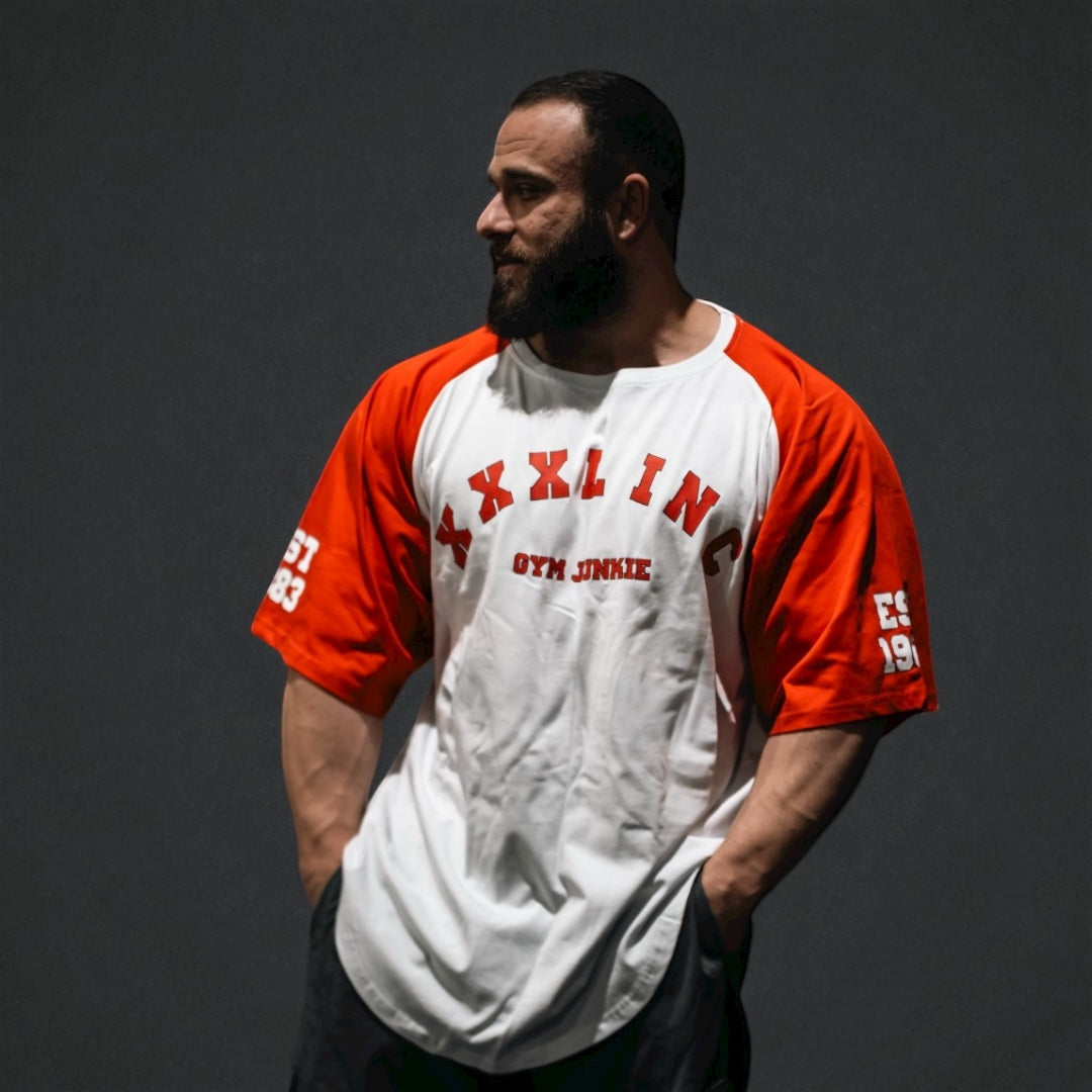 "GYM JUNKIE " Old School Varsity Ragtop - Red/White