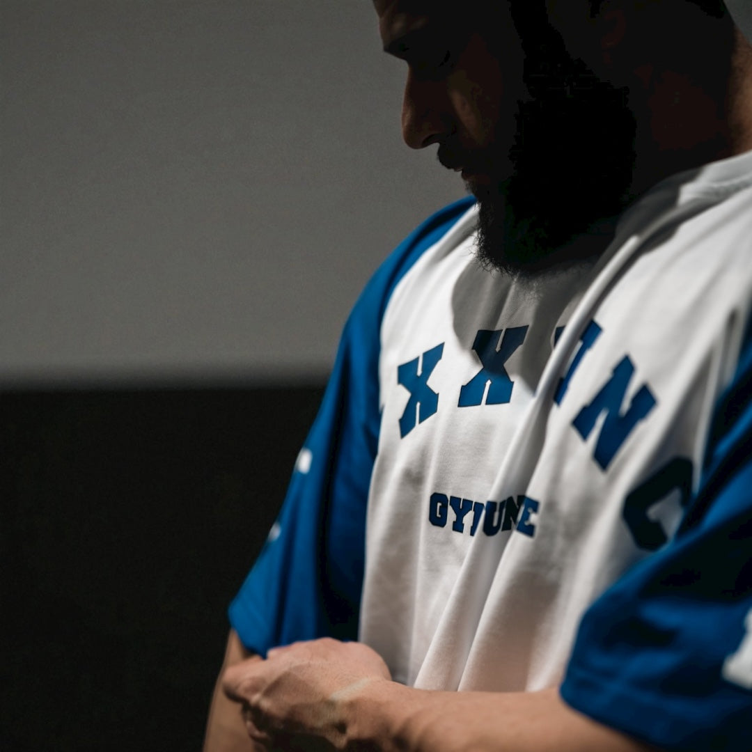 "GYM JUNKIE " Old School Varsity Ragtop - Blue/White