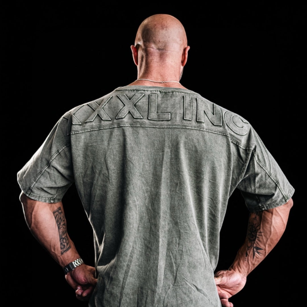 "Embossed XXXL INC" Yoke Rag Top - Stone Washed Black