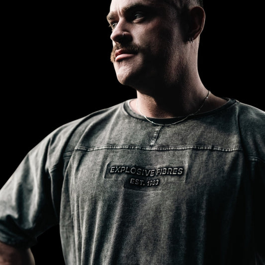 "Embossed XXXL INC" Yoke Rag Top - Stone Washed Black