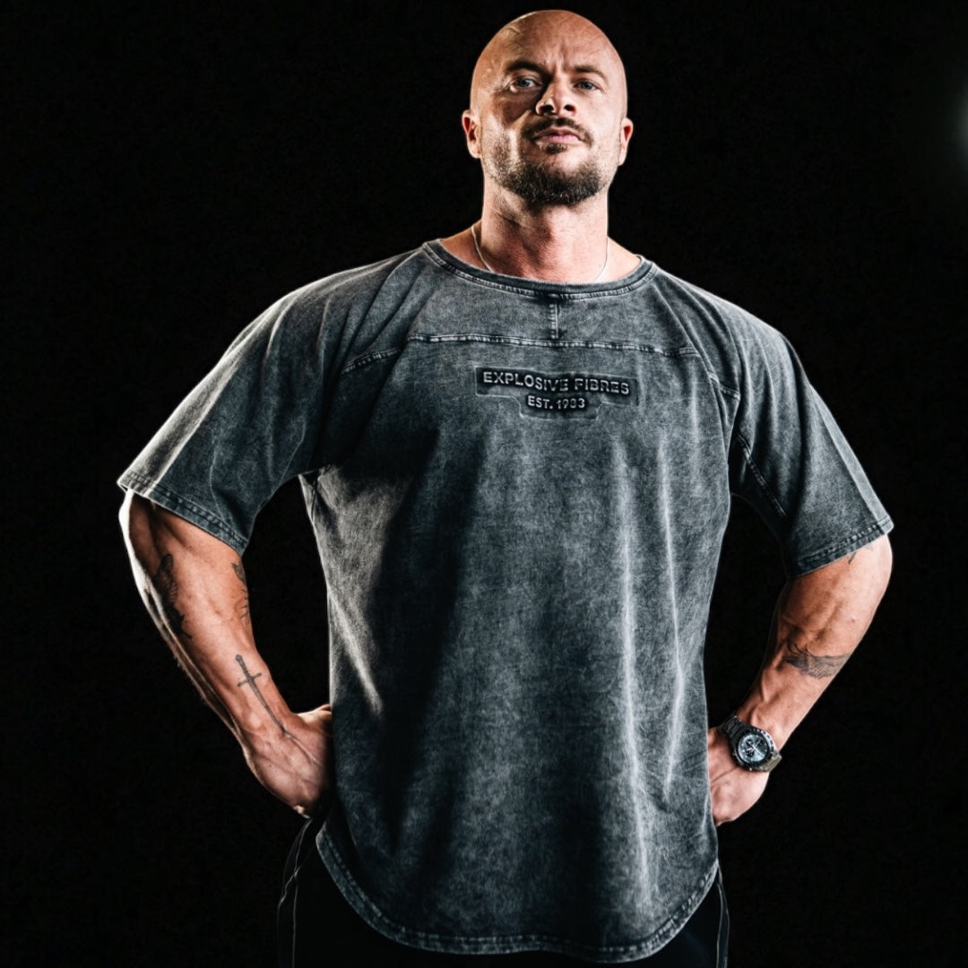 "Embossed XXXL INC" Yoke Rag Top - Stone Washed Black