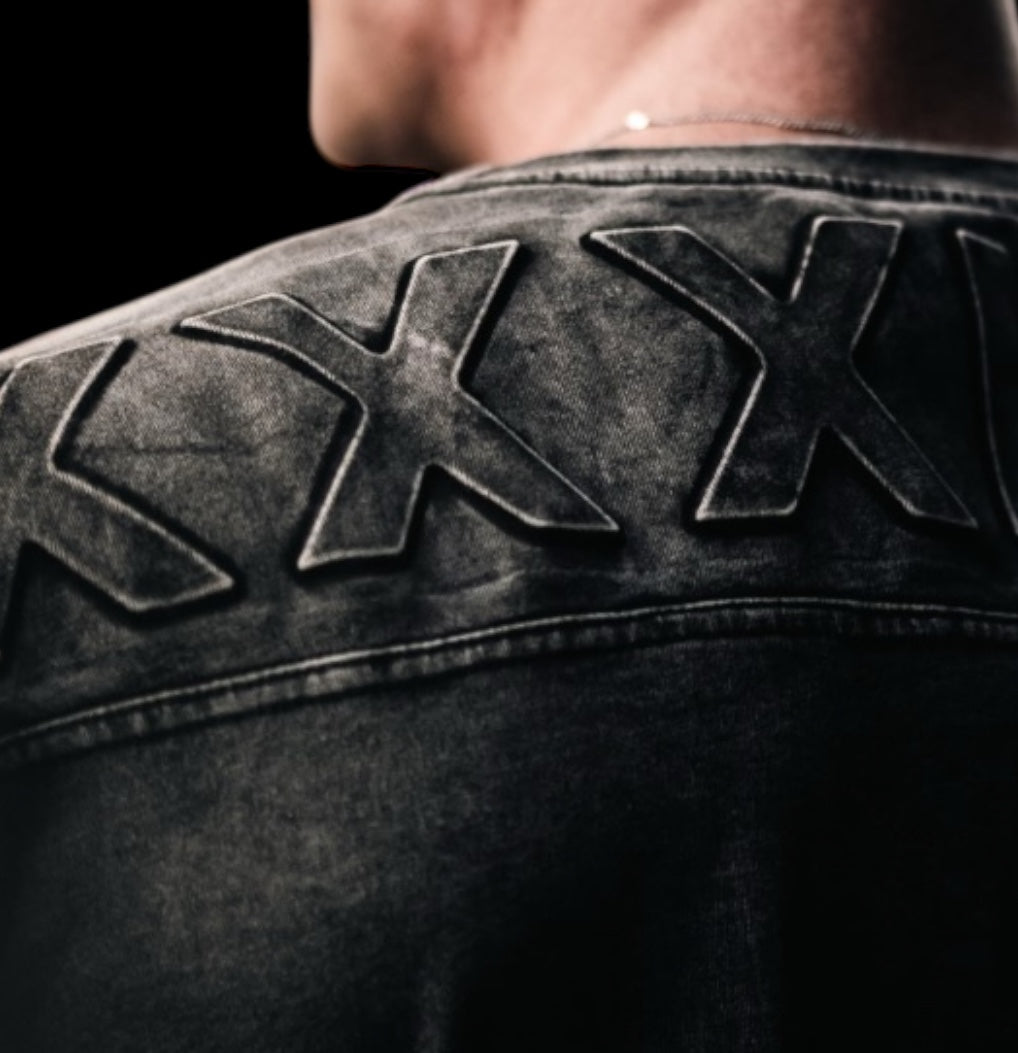 "Embossed XXXL INC" Yoke Rag Top - Stone Washed Black