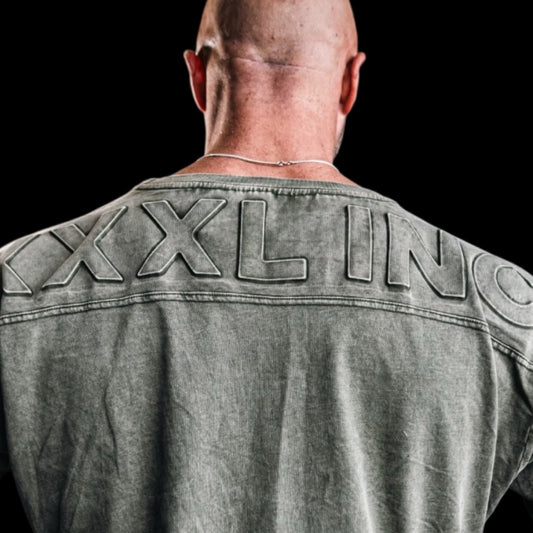 "Embossed XXXL INC" Yoke Rag Top - Stone Washed Black