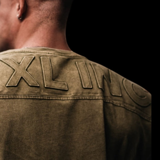 "Embossed XXXL INC" Yoke Rag Top - Stone Washed Khaki