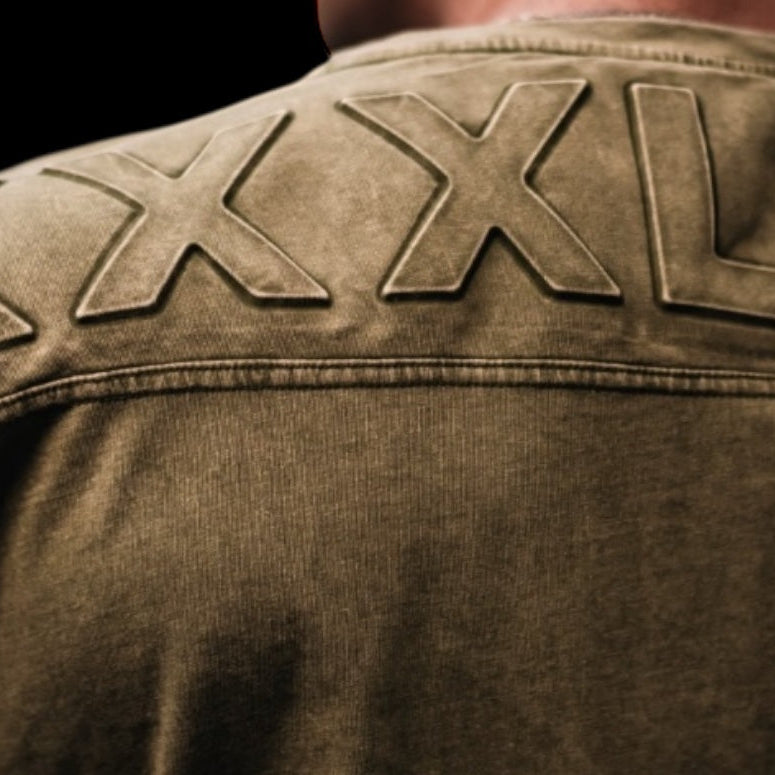 "Embossed XXXL INC" Yoke Rag Top - Stone Washed Khaki