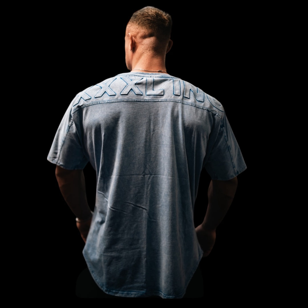 "Embossed XXXL INC" Yoke Rag Top - Stone Washed Blue