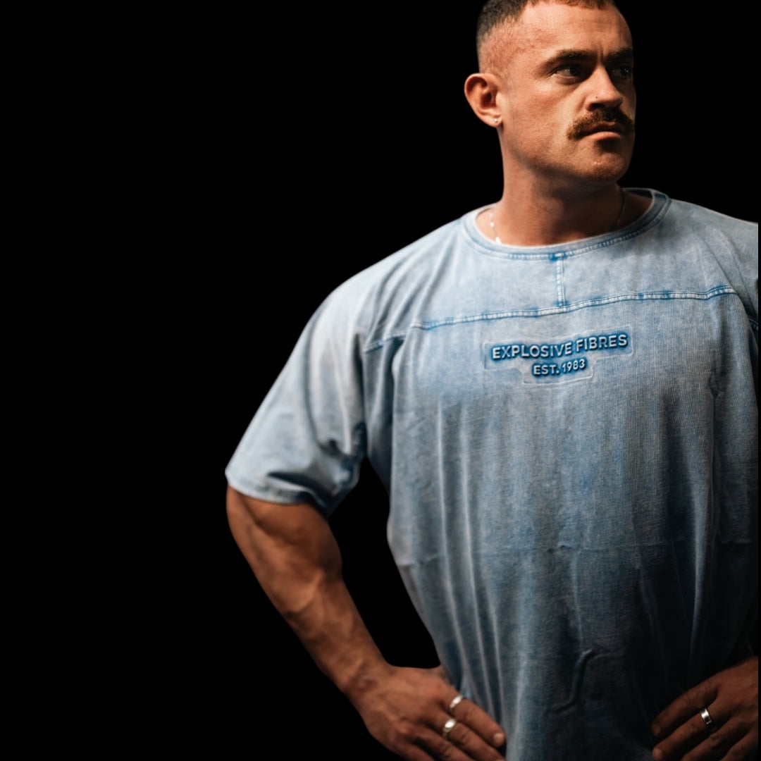 "Embossed XXXL INC" Yoke Rag Top - Stone Washed Blue