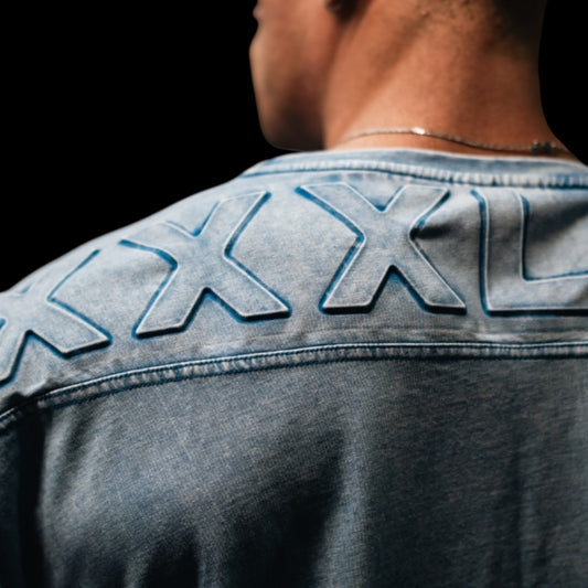 "Embossed XXXL INC" Yoke Rag Top - Stone Washed Blue