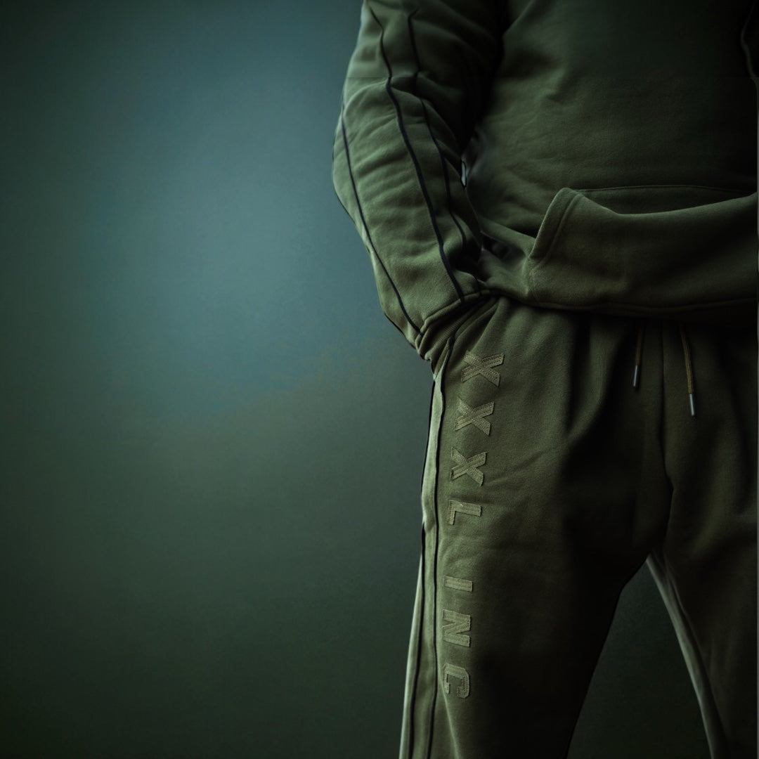 "XXXL INC Applique" Super Heavy 400gsm Straight Cut Pant -Military Green