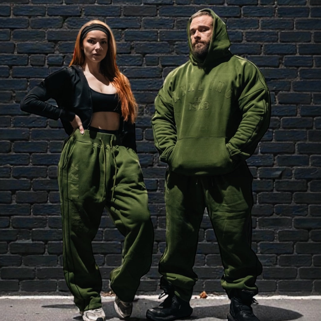 "XXXL INC Applique" Super Heavy 400gsm Straight Cut Pant -Military Green