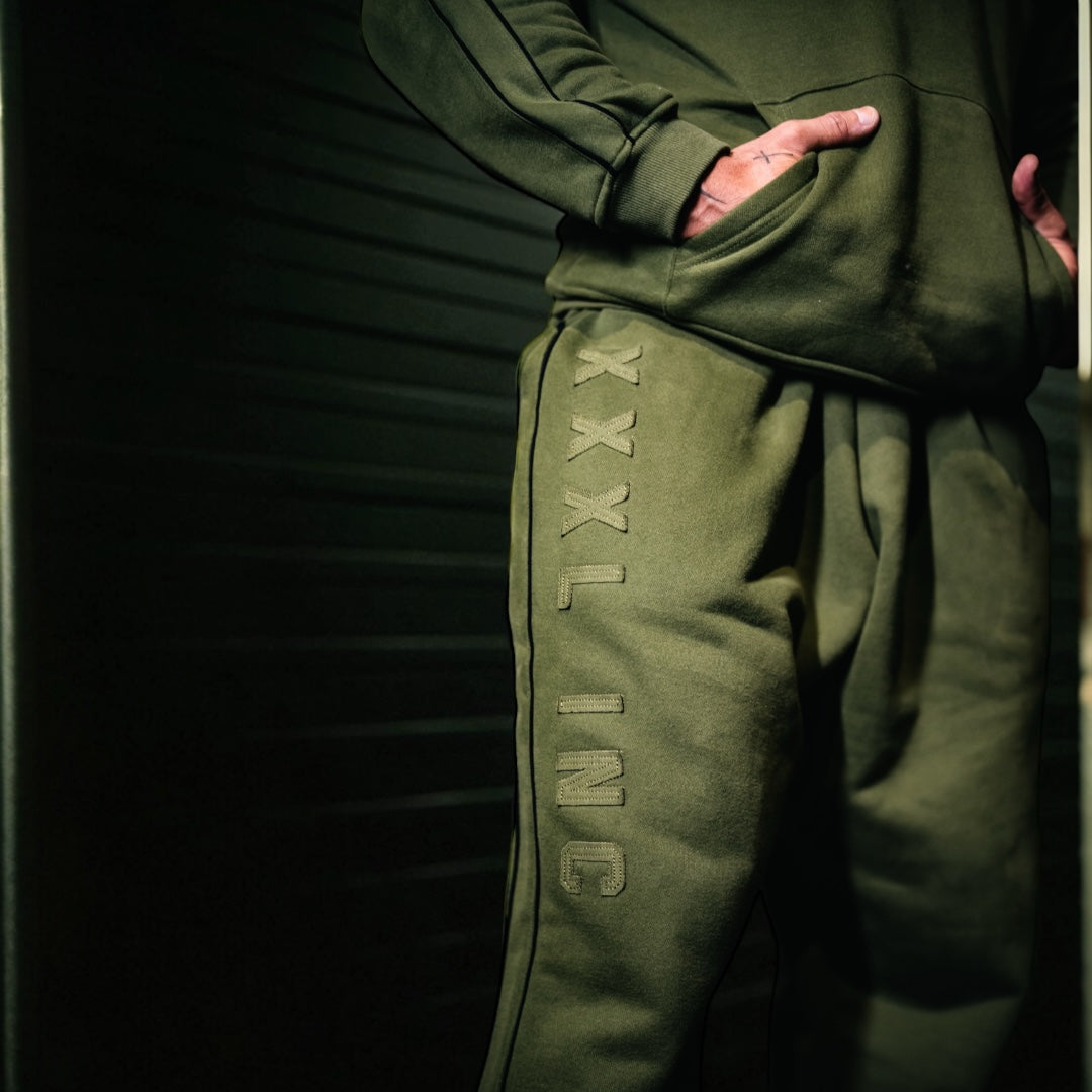 "XXXL INC Applique" Super Heavy 400gsm Straight Cut Pant -Military Green