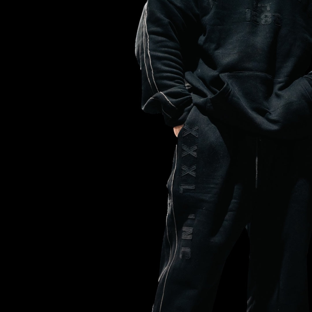 "XXXL INC Applique" Super Heavy 400gsm Straight Cut Pant -Black