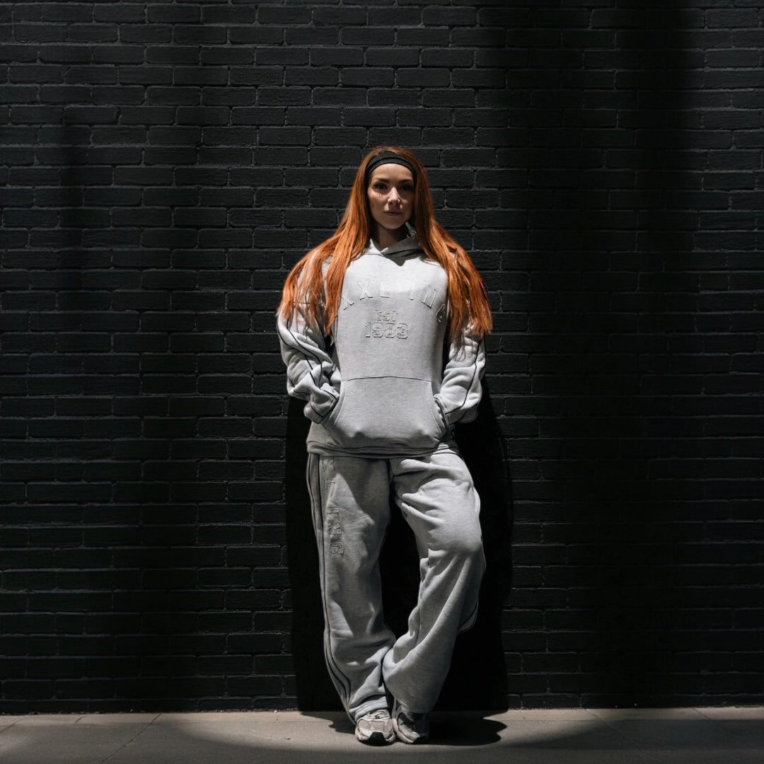 "XXXL INC Applique" Super Heavy 400gsm Straight Cut Pant -Ash Grey