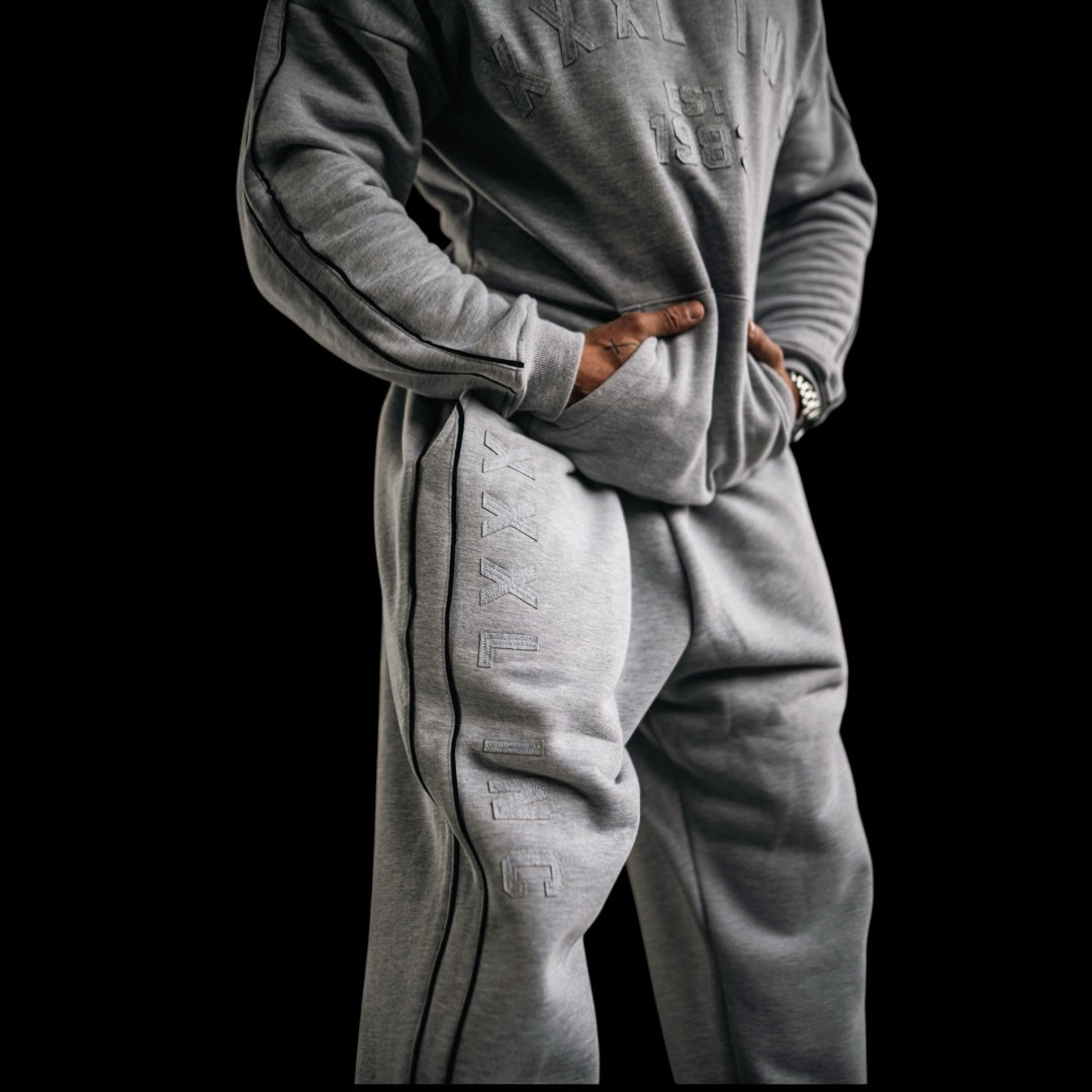 "XXXL INC Applique" Super Heavy 400gsm Straight Cut Pant -Ash Grey