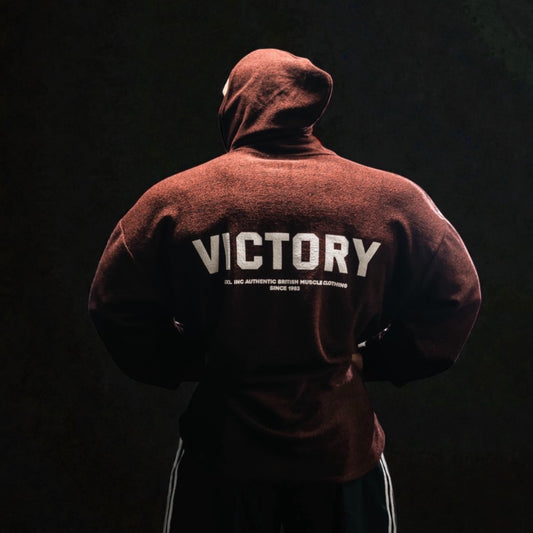 "Victory" 2 stripe Towelling Hoodie - Burgundy fleck
