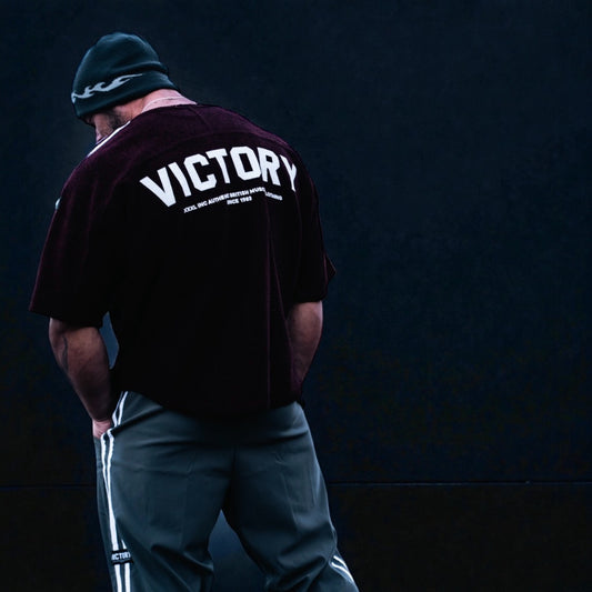 "Victory" 2 stripe Towelling Rag Top - Burgundy Fleck