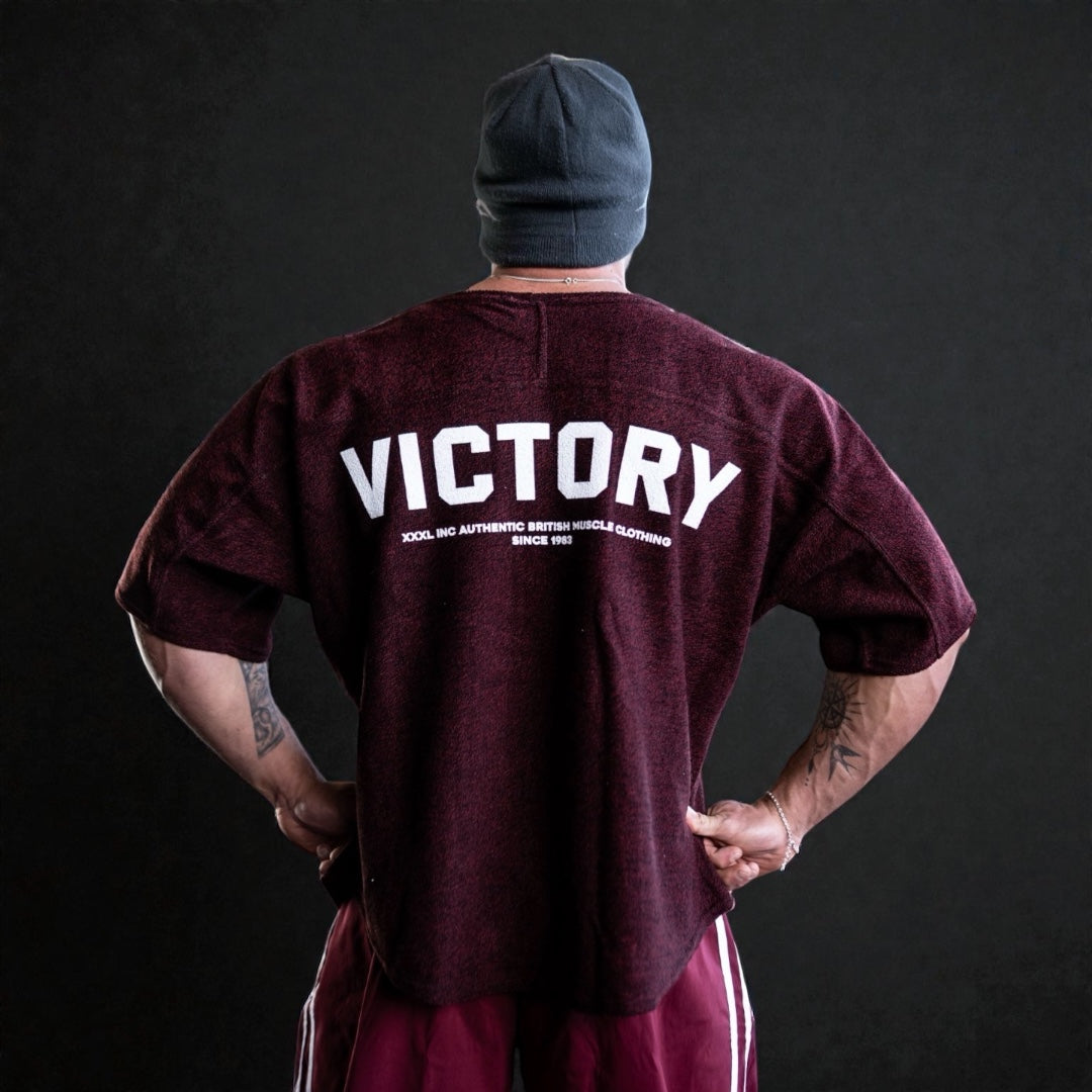 "Victory" 2 stripe Towelling Rag Top - Burgundy Fleck