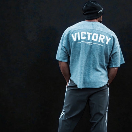 "Victory" 2 stripe Towelling Rag Top - Blue Fleck