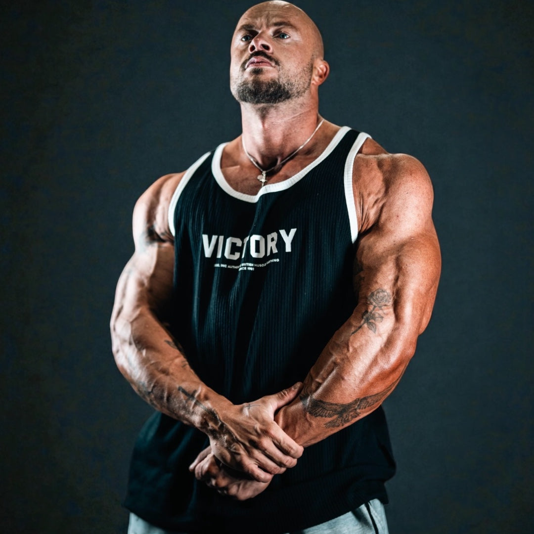 "Victory" 100% Cotton Box Cut Tank - Jet Black
