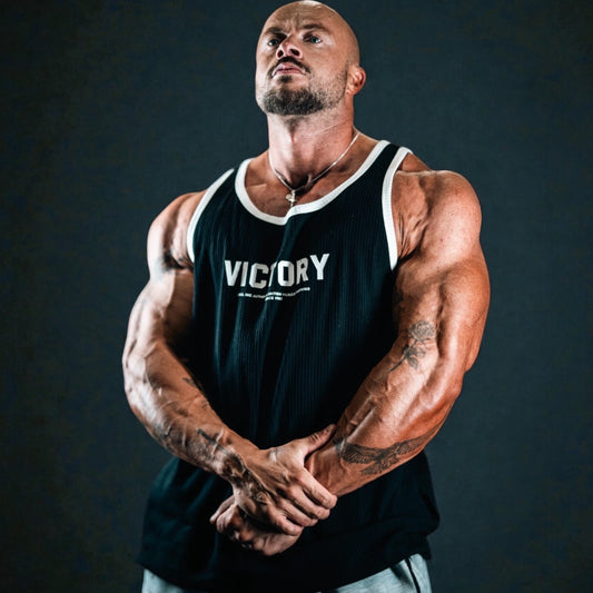 "Victory" 100% Cotton Box Cut Tank - Jet Black
