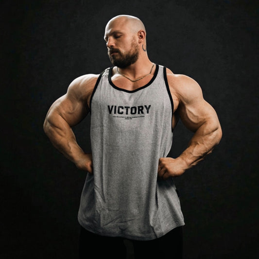 "Victory" 100% Cotton Box Cut Tank - Steel Grey