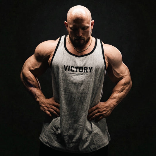 "Victory" 100% Cotton Box Cut Tank - Steel Grey