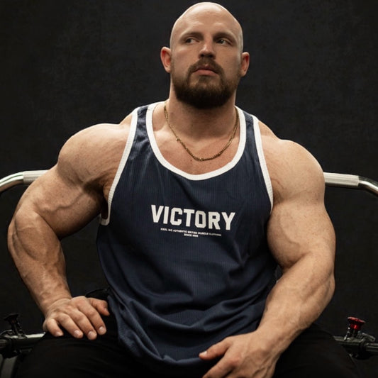 "Victory" 100% Cotton Box Cut Tank - Petrol Blue