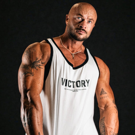 "Victory" 100% Cotton Box Cut Tank - Ghost White