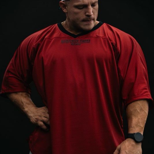 "XXXL INC " Airtex V neck Shirt  - Ruby Red