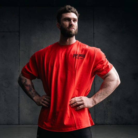 "Pure Pain" Oversized 3/4 sleeve T   - Phone Box Red