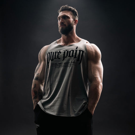 "Pure Pain" 100% Cotton Box Cut Tank - Dove Grey