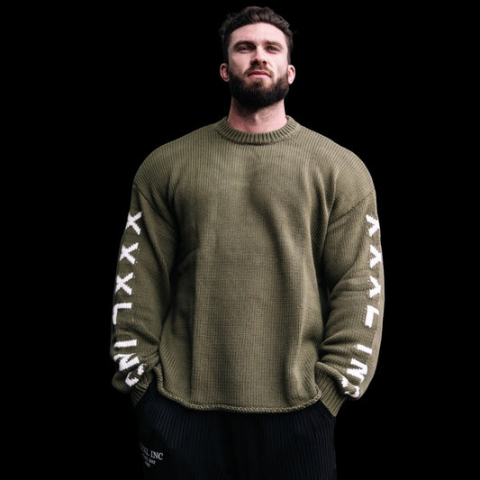 "XXXL INC Knit Logo" Chunky Knit Sweater - Moss