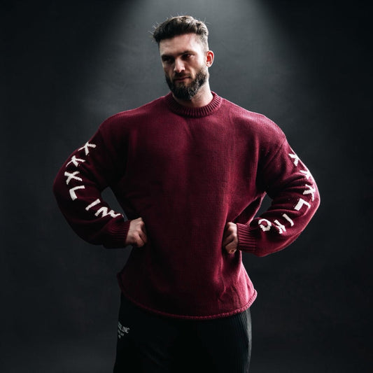 "XXXL INC Knit Logo" Chunky Knit Sweater - Cranberry